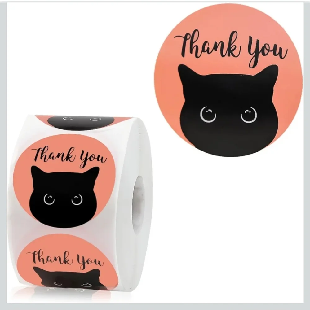 50 Orange Cat Thank You Stickers